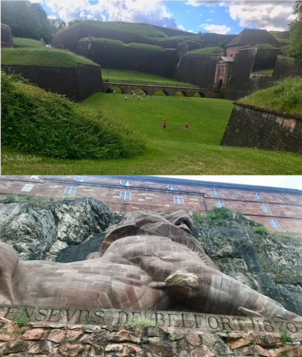Vanlife Frankreich. Belfort am Rand des Elsass. Eindrucksvolle Festungsanlage mit dem ebenso eindrucksvollen Löwen von Belfort.